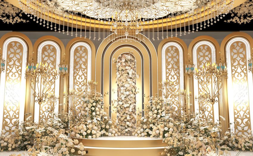 镇巴香槟色调婚礼堂效果展示